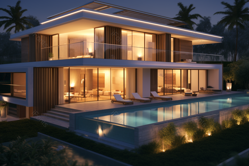 家庭别墅水池灯光夜晚设计,高清,摄影图,摄影图片,图片大全,摄影图免费下载